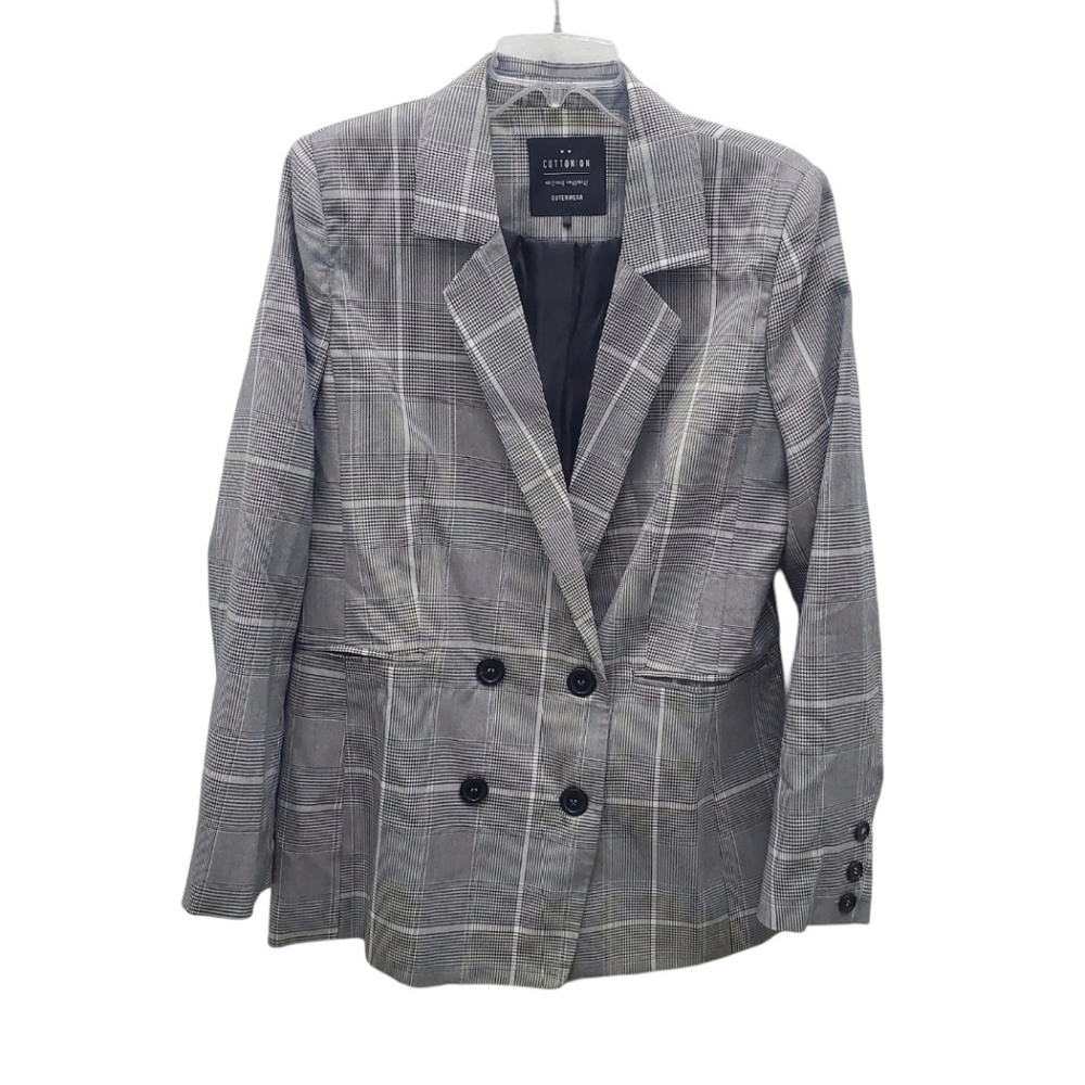 Double Breast Grid Pane Houndstooth Blazer w/ pockets! B & W S… - Picture 4 of 14
